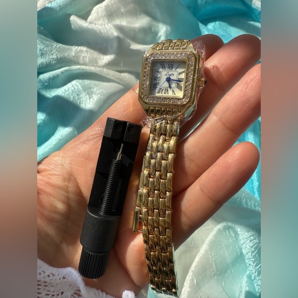 Panthere Classic Rectangle Gold Crystal Watch